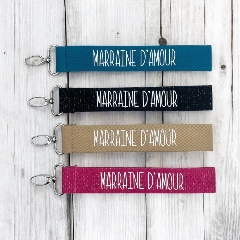 Porte clés sangle, "Marraine d'amour"