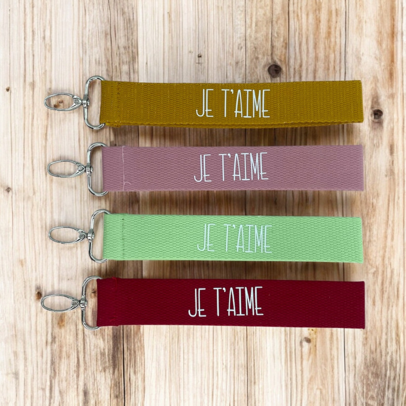 Porte clés sangle, "Je t'aime"