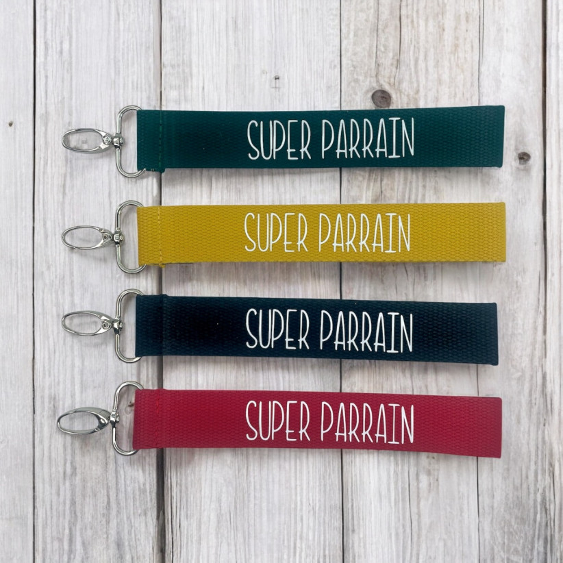 Porte clés sangle, "Super parrain"