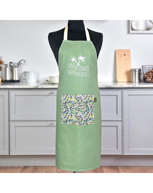 Tablier de cuisine, "Une retraite bien méritée" eucalyptus