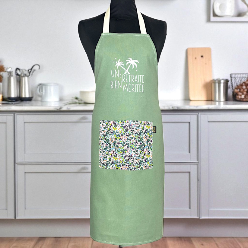 Tablier de cuisine, "Une retraite bien méritée" eucalyptus