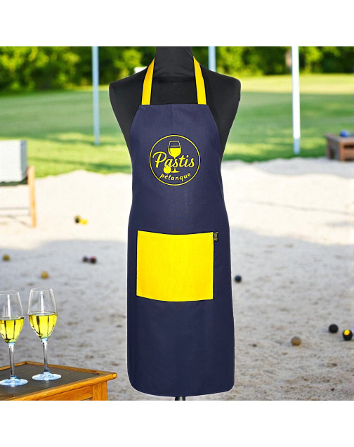 Tablier de cuisine, "Pastis pétanque" marine
