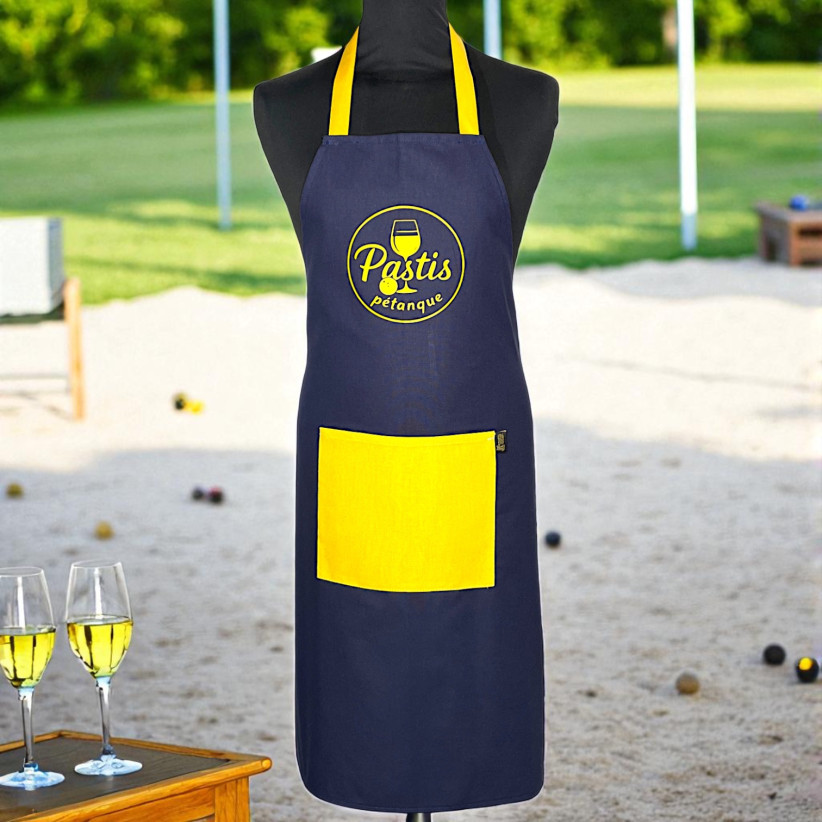 Tablier de cuisine, "Pastis pétanque" marine