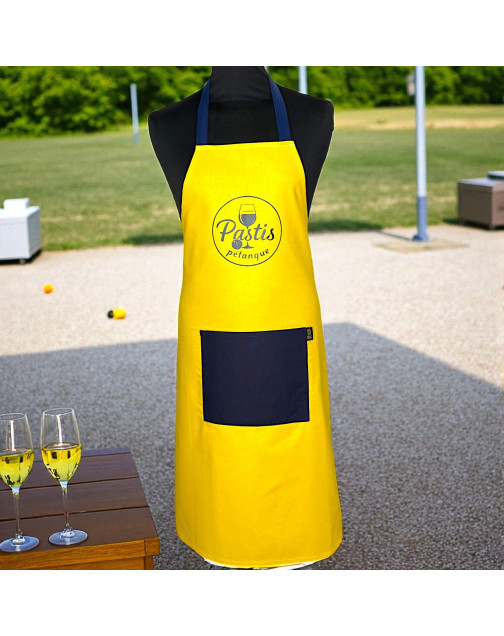 Tablier de cuisine, "Pastis pétanque" jaune