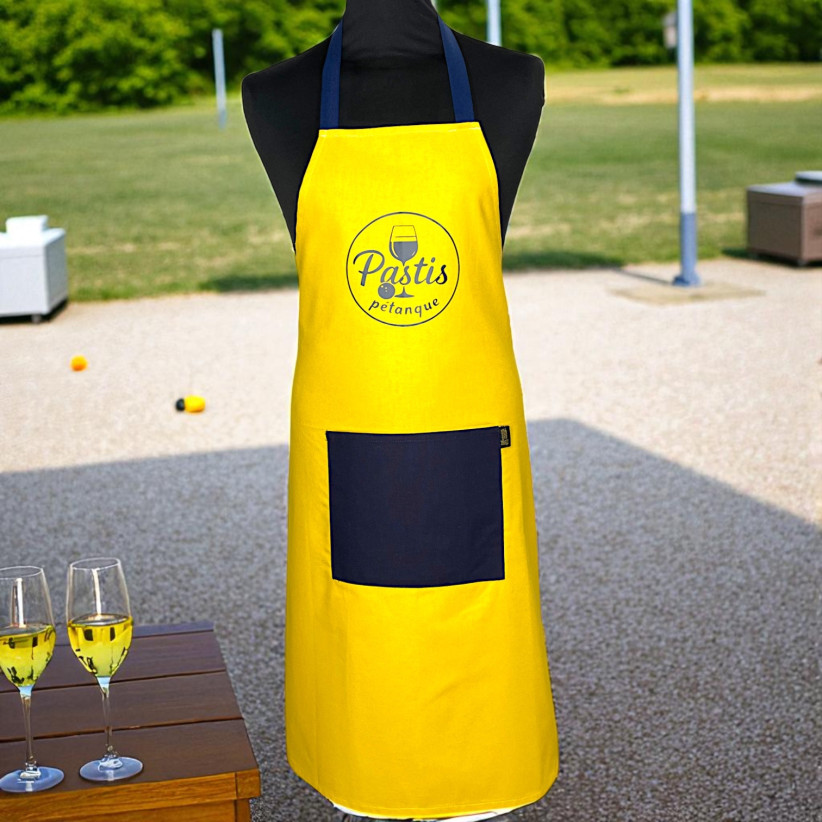 Tablier de cuisine, "Pastis pétanque" jaune