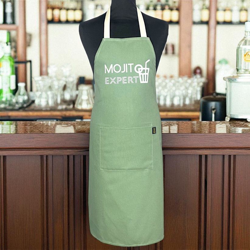 Tablier de cuisine, "Mojito Expert" eucalyptus uni
