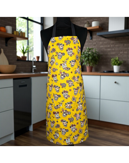 Tablier de cuisine, "Calaveras" moutarde