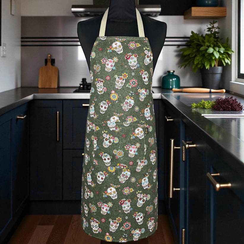 Tablier de cuisine, "Calaveras" kaki