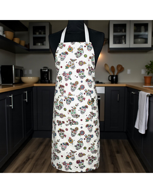 Tablier de cuisine, "Calaveras" blanc