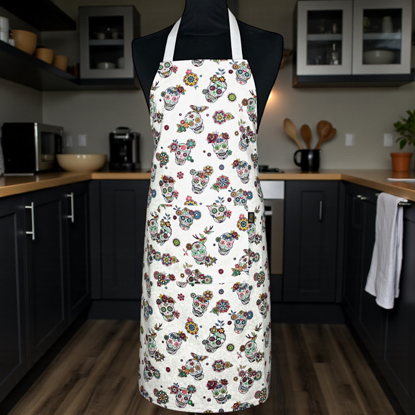 Tablier de cuisine, "Calaveras" blanc