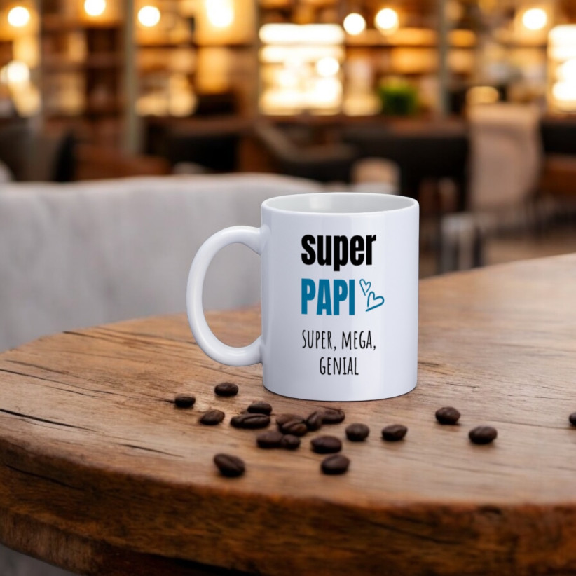 Mug, "Super papi super, méga, génial"