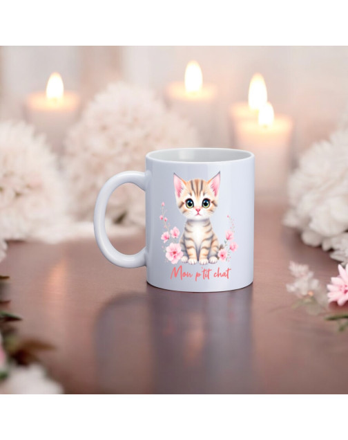 Mug, "Mon p'tit chat (flowers)"