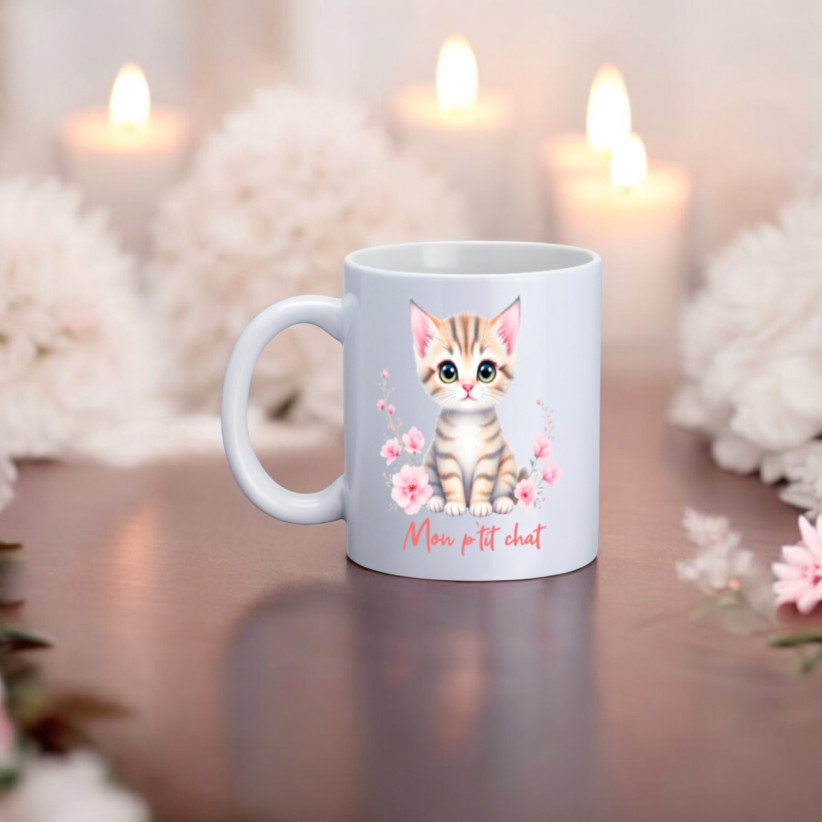 Mug, "Mon p'tit chat (flowers)"