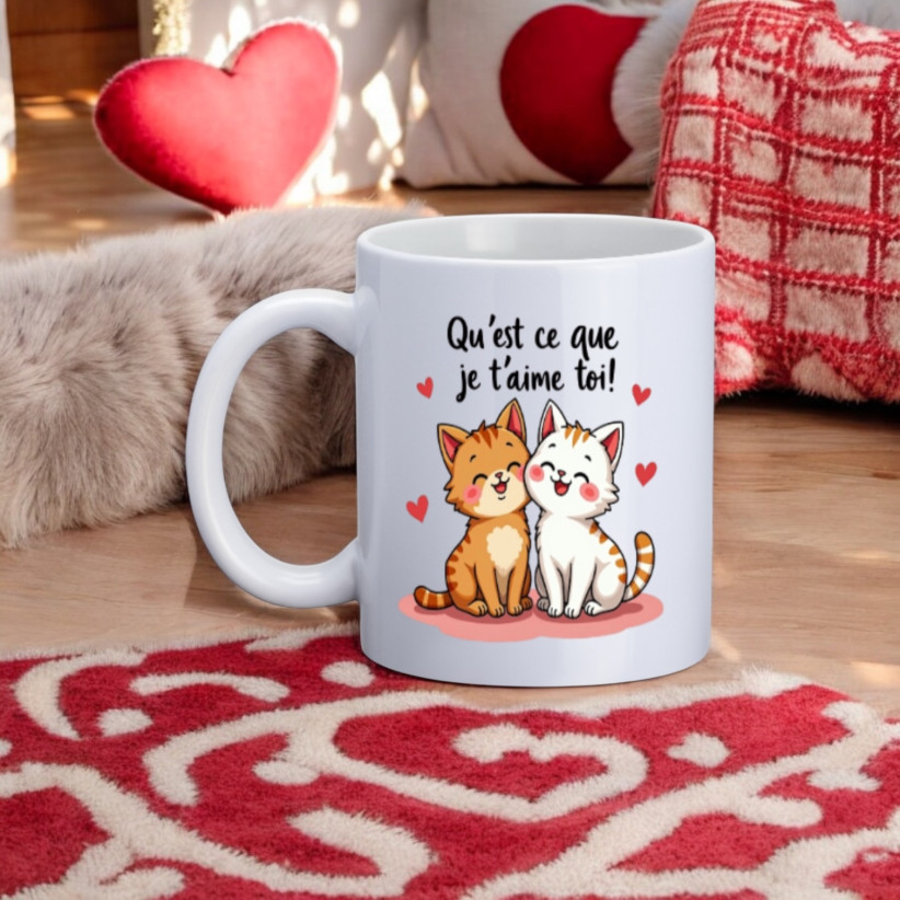 Mug, "Qu'est ce que je t'aime toi !"