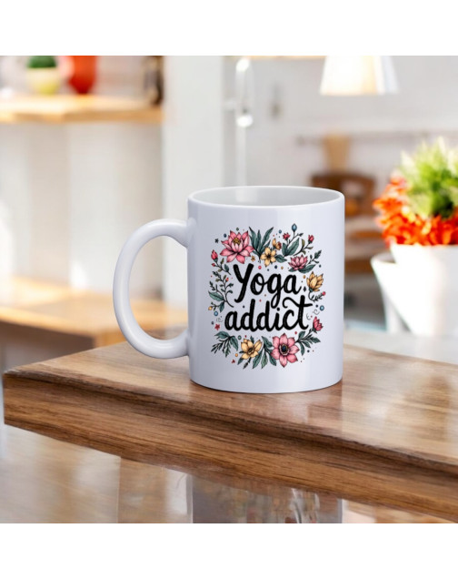 Mug, "Yoga addict (flowers)"