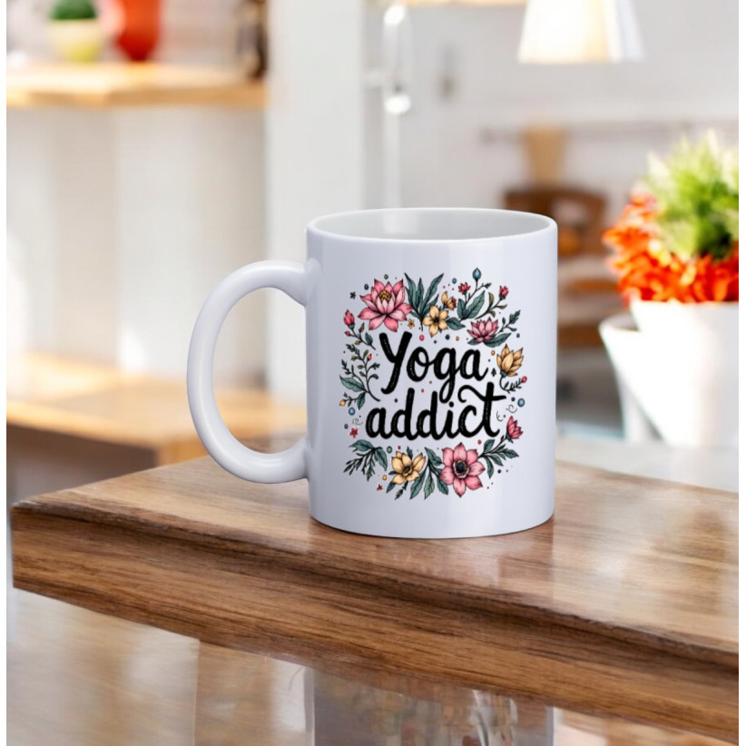 Mug, "Yoga addict (flowers)"