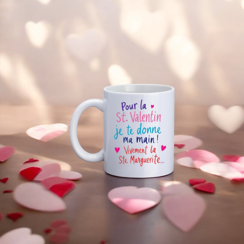 Mug, "Pour la St Valentin je te donne ma main... (multico)"