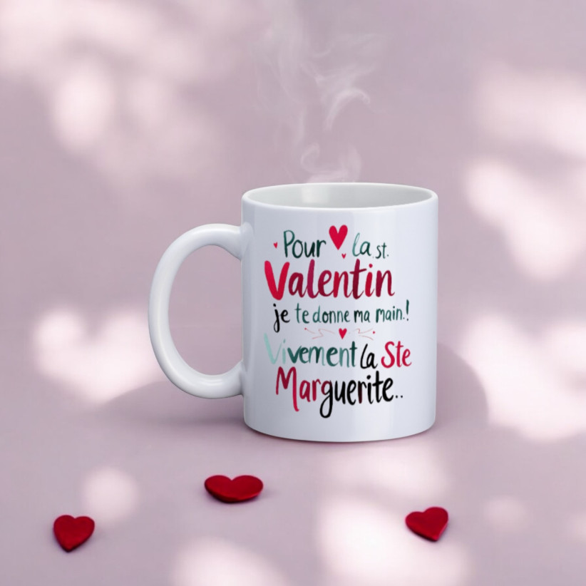 Mug, "Pour la St Valentin je te donne ma main... (rouge)"
