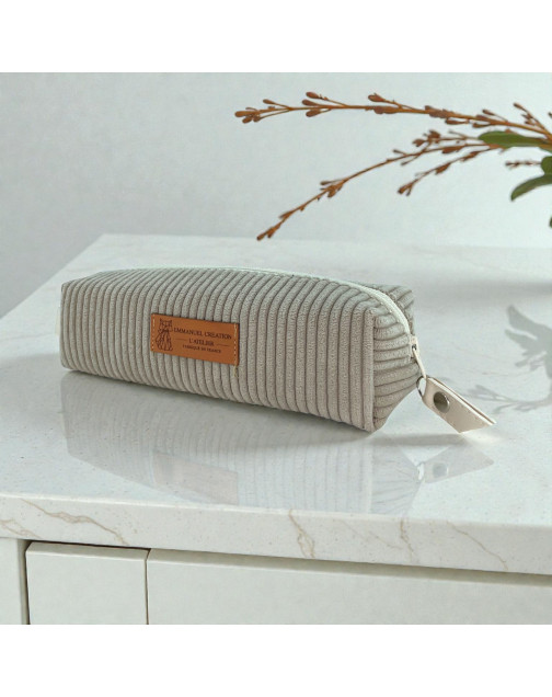 Trousse écolière, "Velours côtelé" taupe