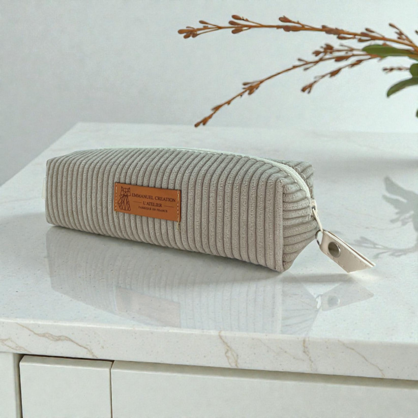 Trousse écolière, "Velours côtelé" taupe