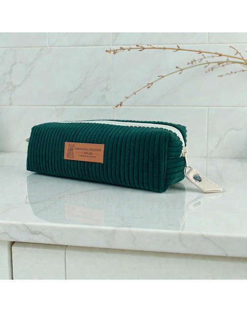 Trousse écolière, "Velours côtelé" sapin