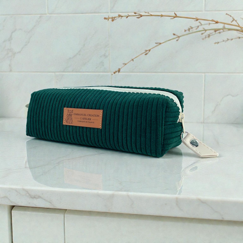 Trousse écolière, "Velours côtelé" sapin