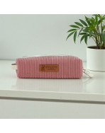 Trousse écolière, "Velours côtelé" rose