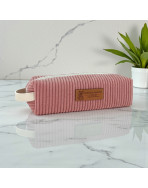 Trousse écolière, "Velours côtelé" rose