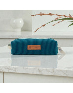 Trousse écolière, "Velours côtelé" pétrole