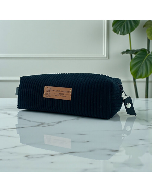 Trousse écolière, "Velours côtelé" noir