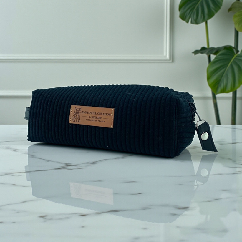 Trousse écolière, "Velours côtelé" noir