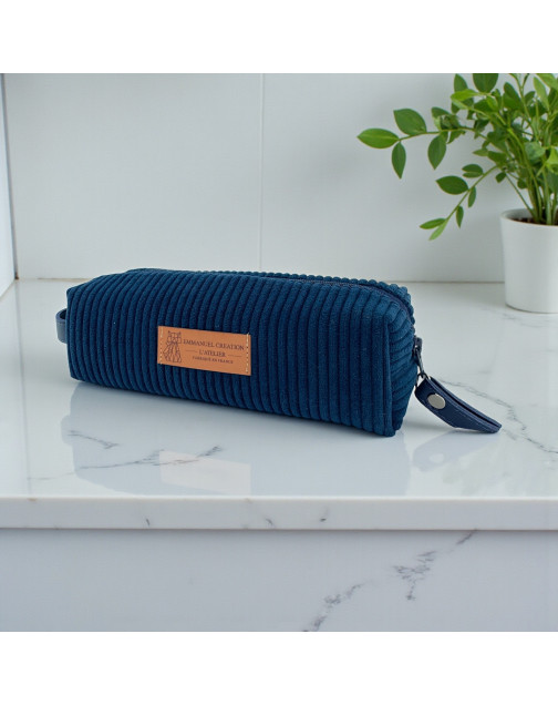Trousse écolière, "Velours côtelé" marine