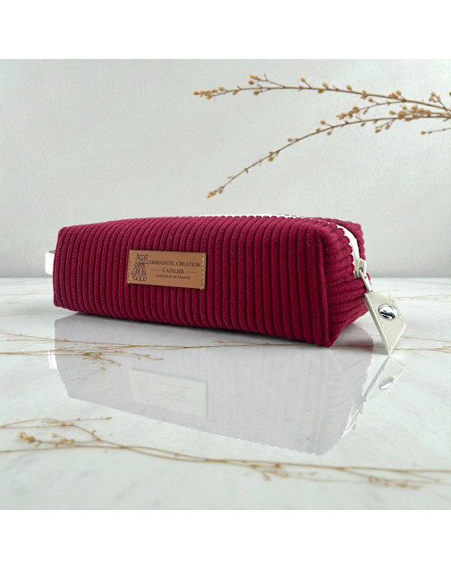 Trousse écolière, "Velours côtelé" lie de vin