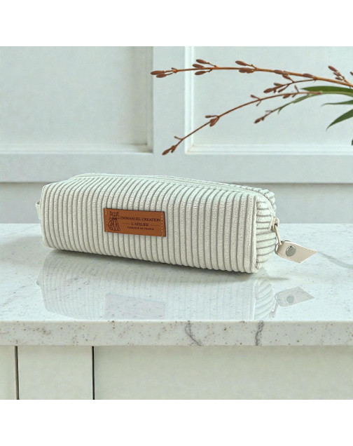 Trousse écolière, "Velours côtelé" écru