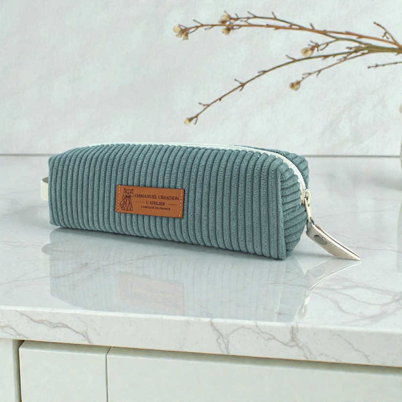Trousse écolière, "Velours côtelé" céladon