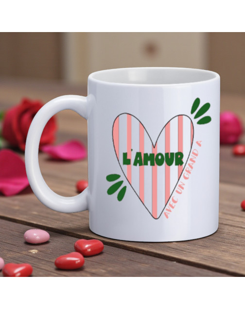 Mug, "L'amour avec un grand A (Rayures)"