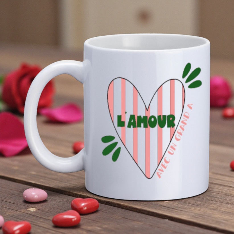 Mug, "L'amour avec un grand A (Rayures)"