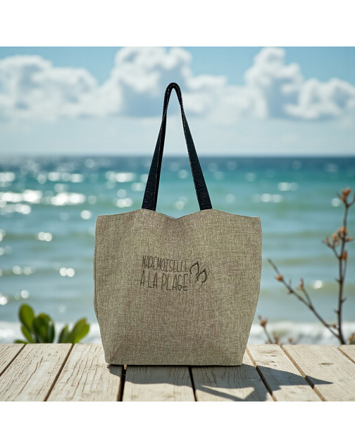 Cabas de plage L, "Mademoiselle à la plage" jute scintillant
