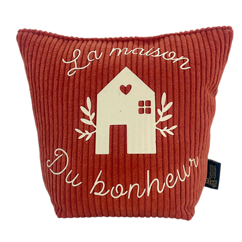 Cale-portes sac, "La maison du bonheur" Velours côtelé terra