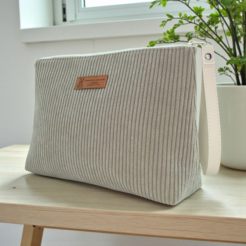 Trousse Ibiza, "Velours côtelé" taupe