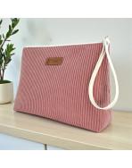 Trousse Ibiza, "Velours côtelé" rose