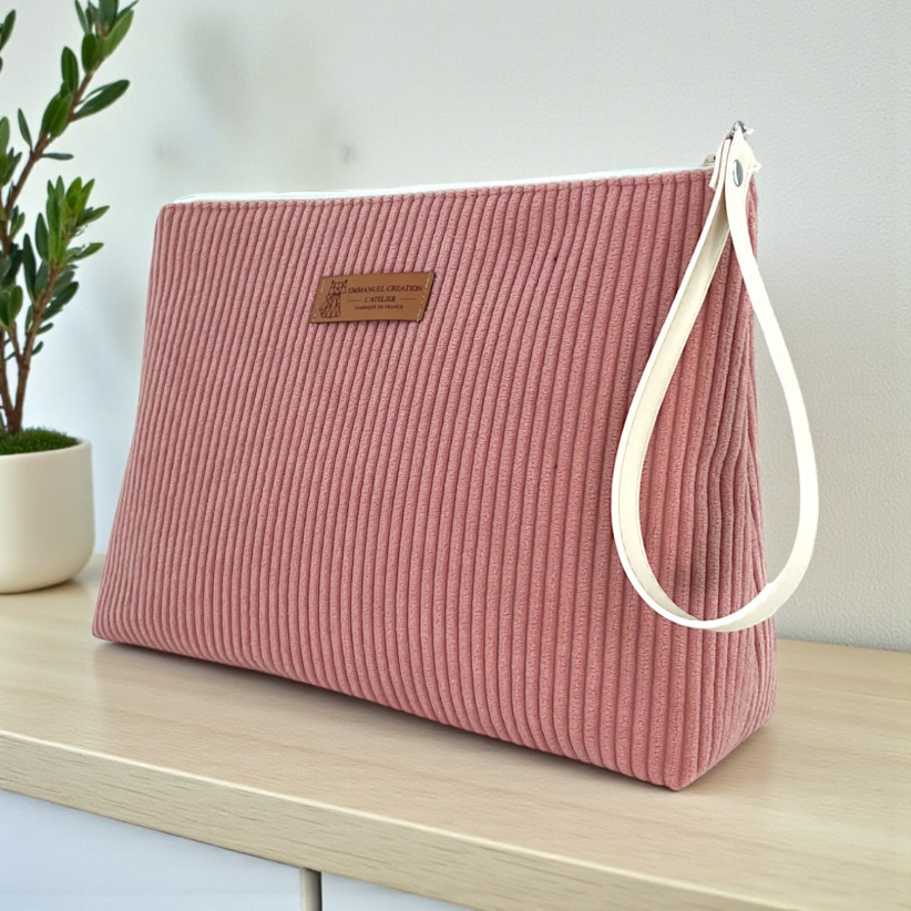 Trousse Ibiza, "Velours côtelé" rose