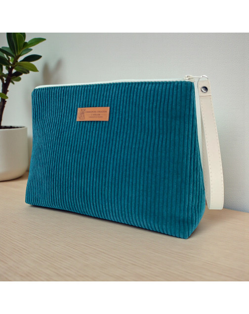 Trousse Ibiza, "Velours côtelé" pétrole