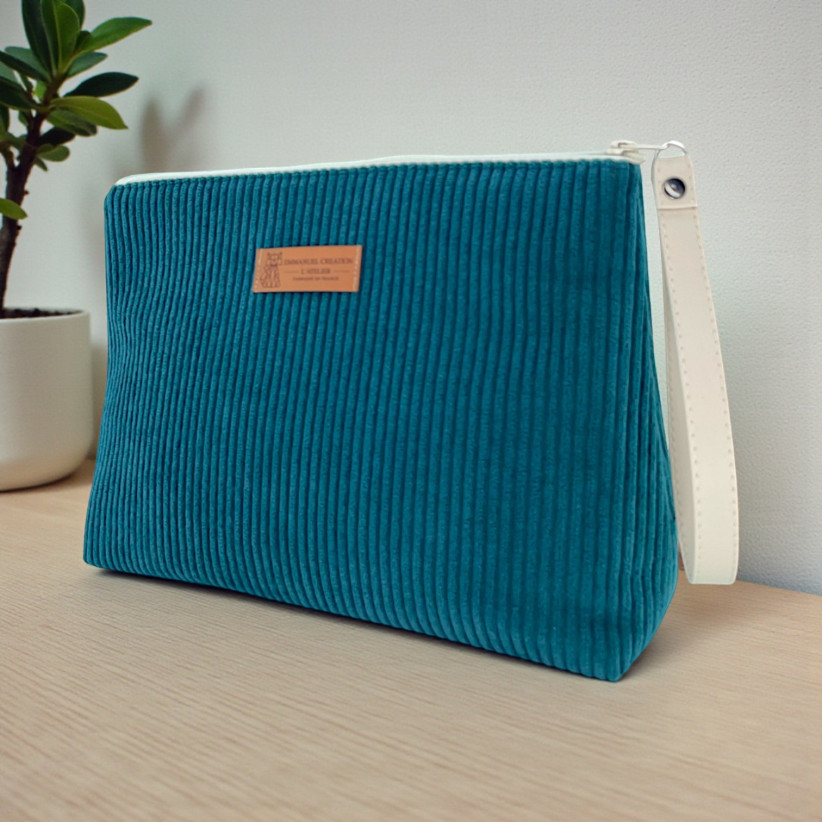 Trousse Ibiza, "Velours côtelé" pétrole