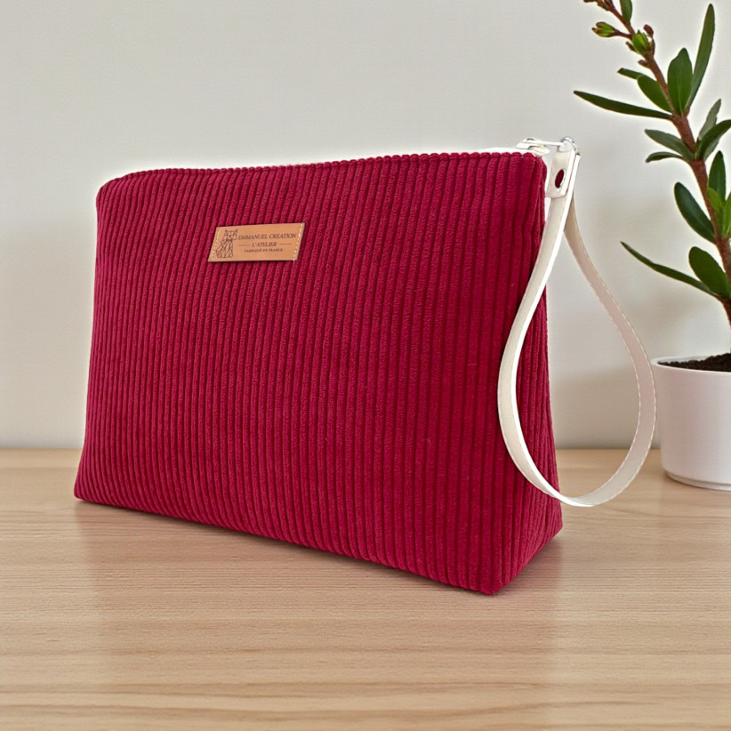 Trousse Ibiza, "Velours côtelé" lie de vin