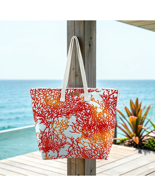 Sac cabas maxi Lucette, "Calédonie" corail