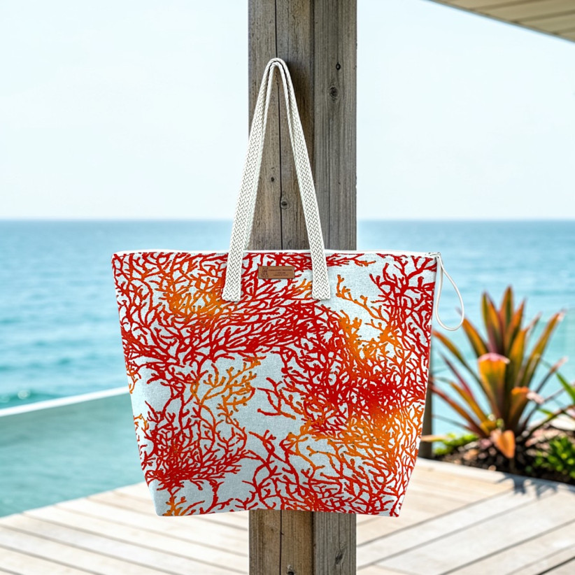 Sac cabas maxi Lucette, "Calédonie" corail