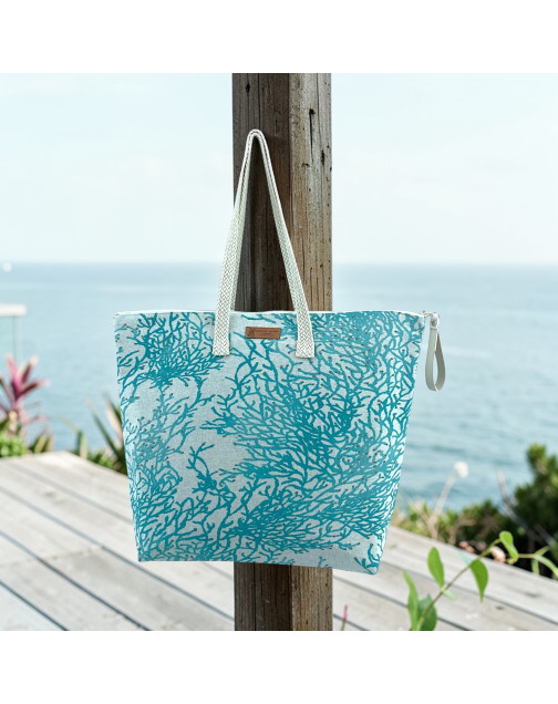 Sac cabas maxi Lucette, "Calédonie" céladon