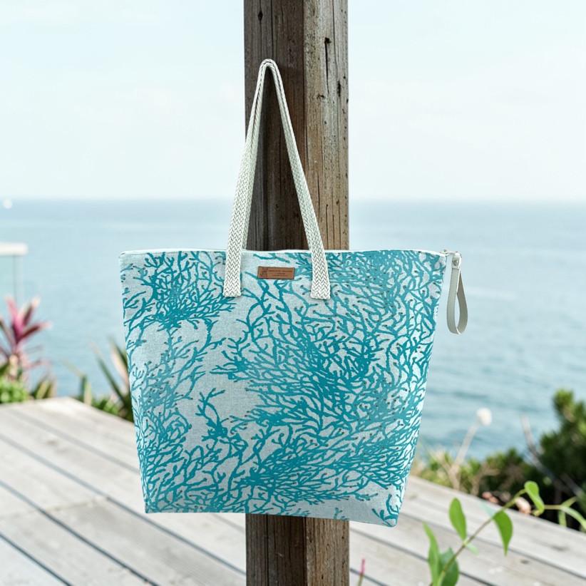 Sac cabas maxi Lucette, "Calédonie" céladon