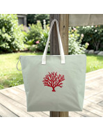 Sac cabas maxi Lucette, "Corail rouge" Brooklyn écru